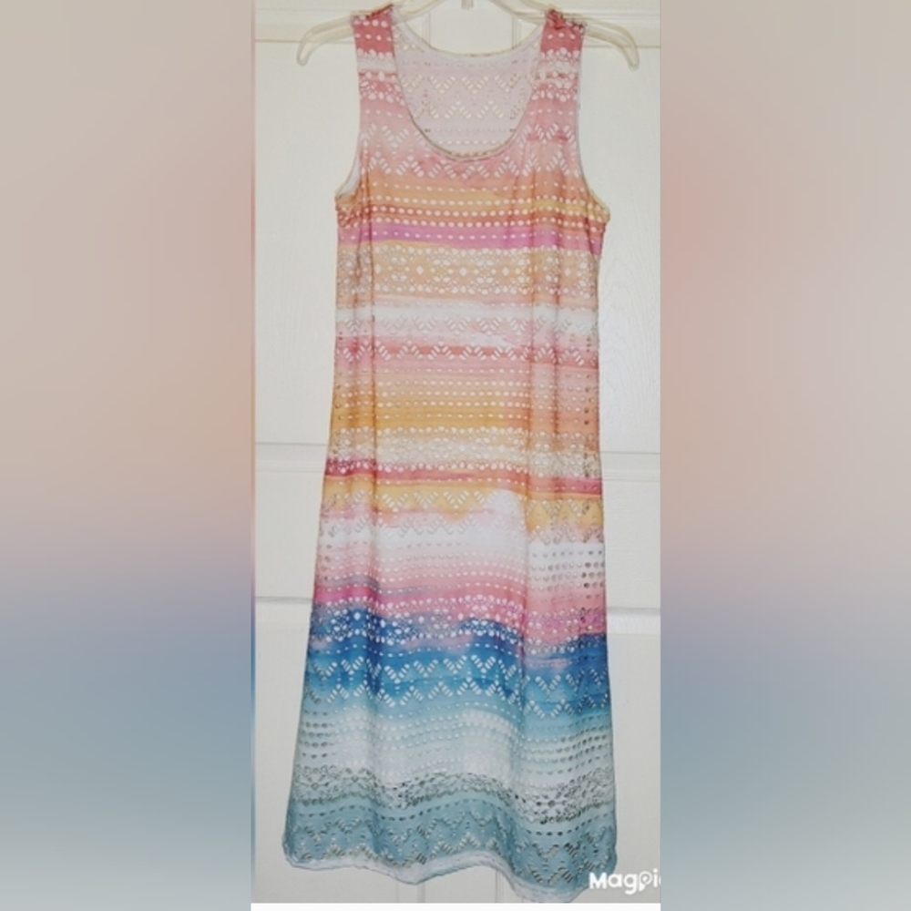 Cloth & Portrait Small Rainbow Sherbet Eyelet A Line Midi Sundress NWOT